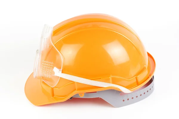 Capacete de segurança laranja e óculos — Fotografia de Stock