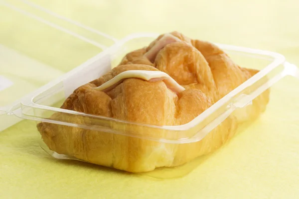 Ham Cheese croissant in the plastic box — Stock Photo, Image