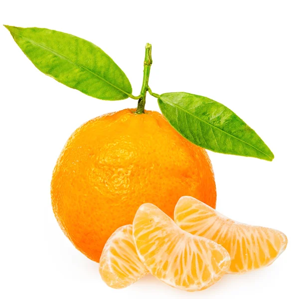 Tangerine with segments on a white background reduce — Stock Photo, Image