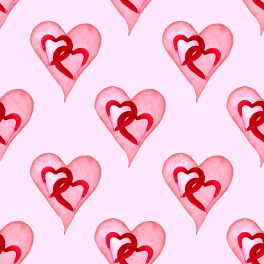 Kusursuz desenli suluboya kırmızı kalp beyaz arka planda izole edilmiş. El yapımı saf sanat. Sevgililer Günü için yaratıcı tasarım öğesi, kart, kutlama, 8 Mart, düğün, paket