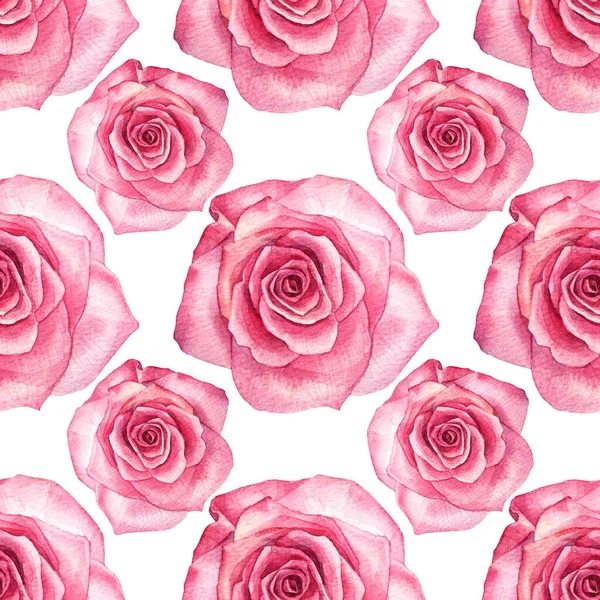 Nahtlose Muster Aquarell rosa Rose isoliert auf weiß. Handgezeichnete botanische Blume zum Valentinstag oder 8. März. Hallo Frühling. Glücklicher Frauentag. Hintergrund für Hochzeitsfeier laden zum Verpacken ein — Stockfoto