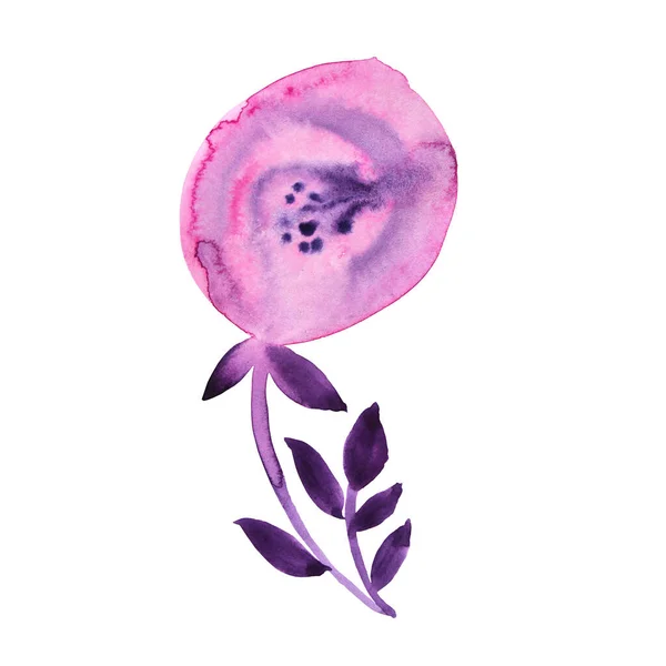 Watercolor pink and purple abstract flower with leaves isolated on white background. Creative hand-drawn spring or summer illustration. Clipart for wedding 8 march wrapping wallpaper sticker — 스톡 사진