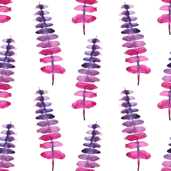 Безшовний візерунок акварельна рожева і фіолетова абстрактна гілка з листям ізольовані на білому тлі. Креативна намальована весняна або літня квіткова ілюстрація. Мистецтво на весілля 8 березня обгортання — стокове фото