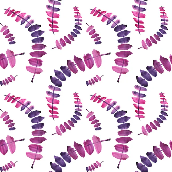 Seamless pattern watercolor pink and purple abstract branch with leaves isolated on white background. Creative hand-drawn spring or summer flower illustration. Art for wedding 8 march wrapping — Stock Photo, Image