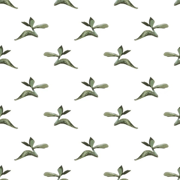 Seamless pattern watercolor hand-drawn green and blue leaves on white background. Foliage greenery. Summer mood. Creative art for invite celebration wedding, wallpaper card, wrapping sketchbook — Stock Photo, Image