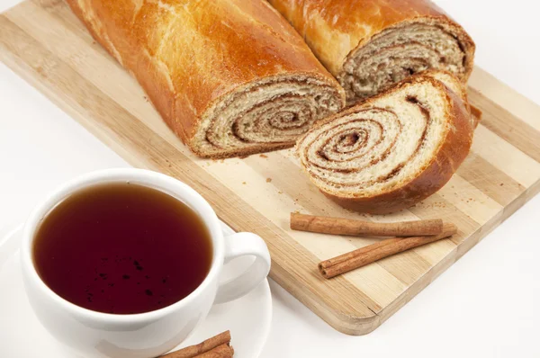 Top view atTea and sweet rolls with cinnamon — Stock Photo, Image