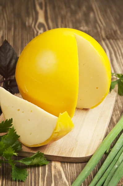 奶酪和绿色植物 — 图库照片
