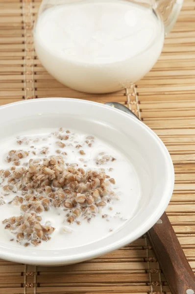 Buckwheat kasha with milk — Stock Photo, Image