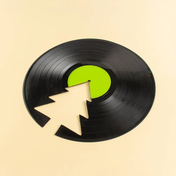 Trendy Christmas Concept Made Broken Green Label Vinyl Record Christmas Foto Stock Royalty Free