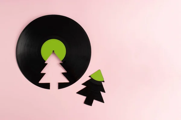 Trendy Christmas Concept Made Broken Green Label Vinyl Record Christmas Immagine Stock