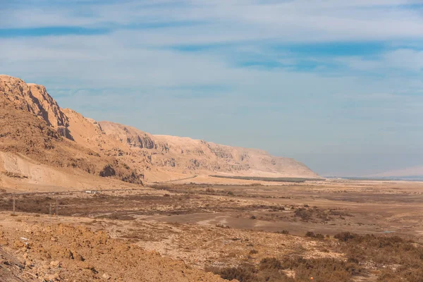 Sivatag Holt Tenger Mentén Izrael Sivatagi Táj Tenyér Oázis — Stock Fotó