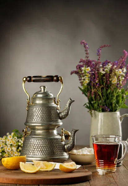 Oriental Eastern Mix Style Tea Time Arrangement Concept Coziness — Stock Photo, Image