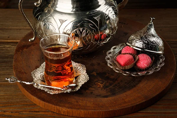 Oriental Style Tea Time Arrangement Ethnic Table — Stock Photo, Image