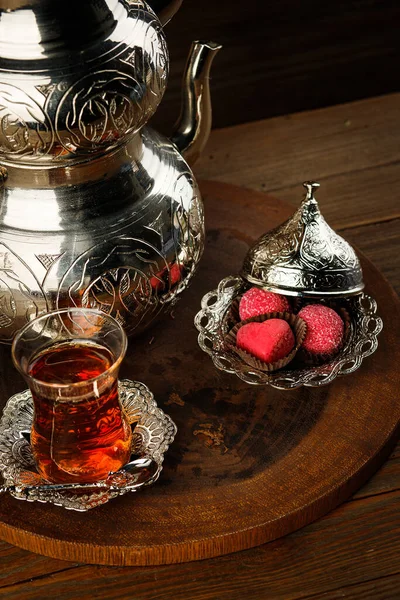 Oriental Style Tea Time Arrangement Ethnic Table — Stock Photo, Image