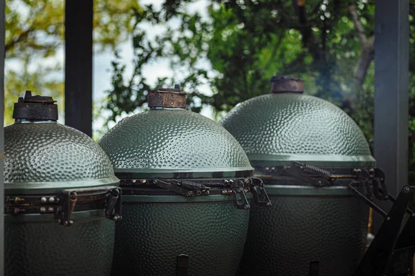 Close Image Green Egg Outdoor Barbecue Very Popular Ceramic Bbq Royalty Free Stock Obrázky