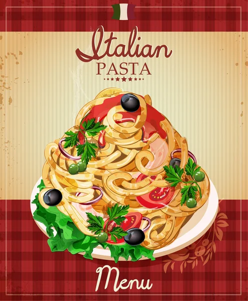 Italian pasta. Spaghetti with sauce. Restaurant menu. Poster in vintage style. Royalty Free Stock Vectors