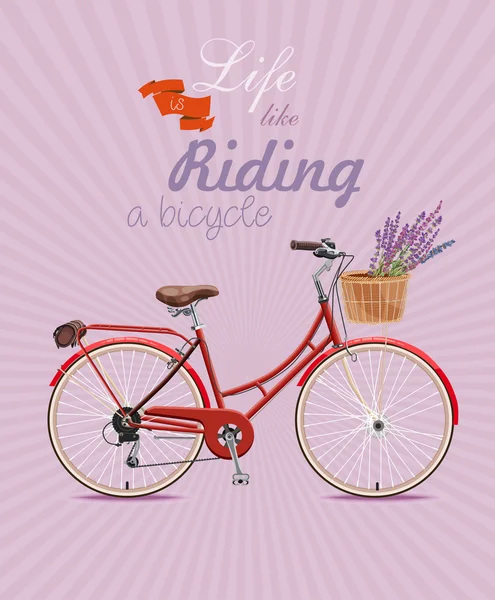 Bicycle with lavender in basket. Poster in vintage style.
