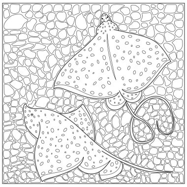 Stingray sualtı boyama sayfası. El çizimi vektör illüstrasyonu.