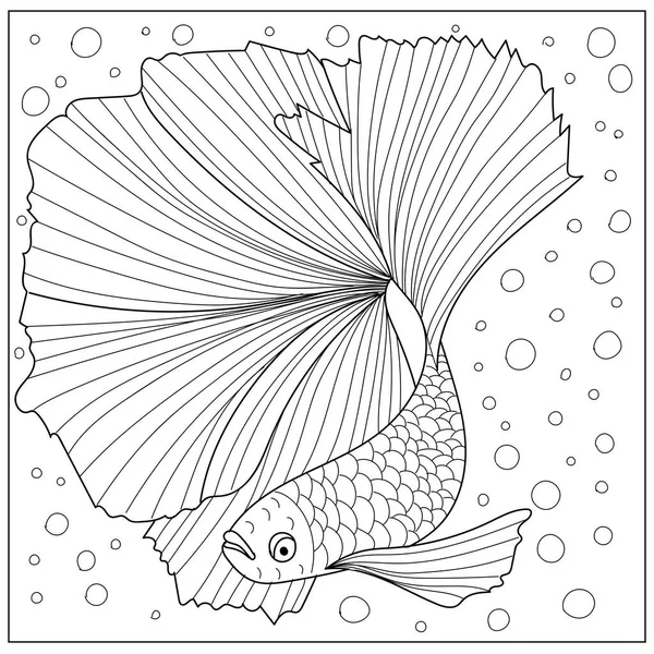 Koi balığı sualtı boyama sayfası. El çizimi vektör illüstrasyonu.