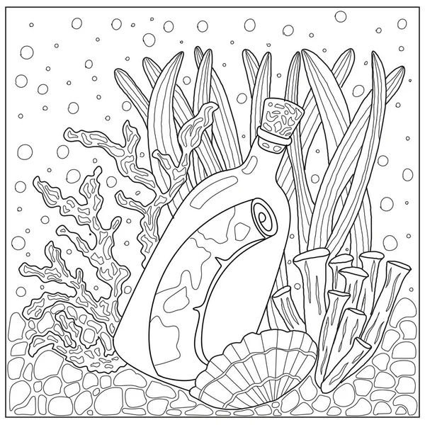 Su altı boyama sayfasını aç ve kaydır. El çizimi vektör illüstrasyonu.