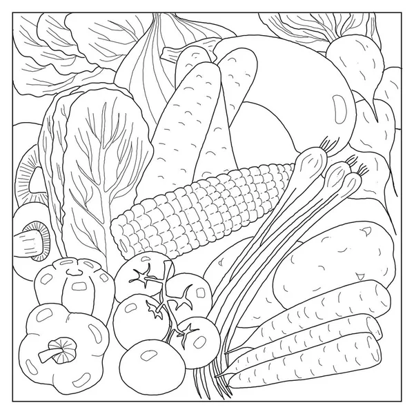 Çizgi sebze boyama sayfası. El çizimi vektör illüstrasyonu.