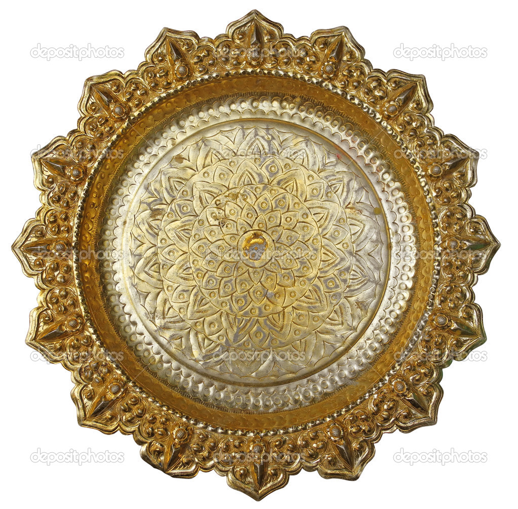 Top view of Thai style golden tray