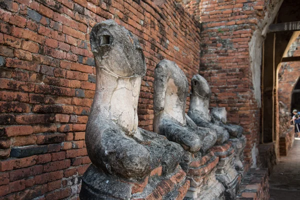 Fila de ruina estatua buddha en wat chai wattanaram, ayutthaya, tailandia — Foto de Stock