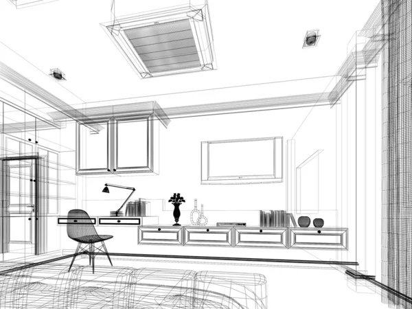 Sketch design of bedroom, 3d render — стоковое фото