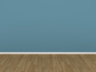 boş bir odada ışık mavi duvar ve ahşap zemin