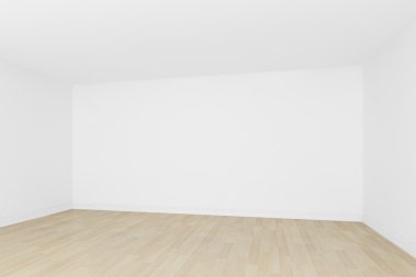 beyaz duvar ahşap zemin, boş oda, 3d iç