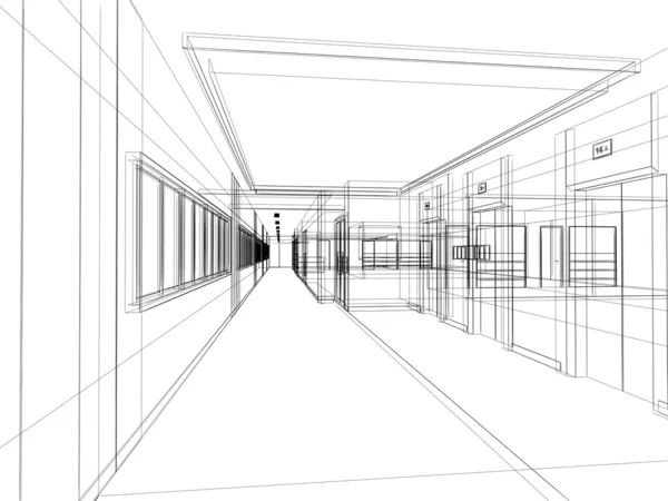 Sketch design of interior hall — Stock Photo, Image