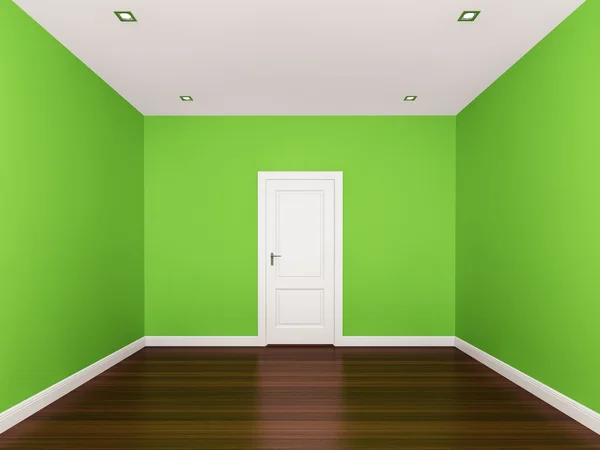 Grüne Wand, leeres Zimmer, 3D-Innenraum — Stockfoto