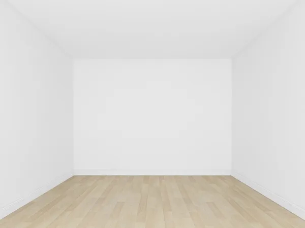 Beyaz duvar ahşap zemin, boş oda, 3d iç — Stok fotoğraf