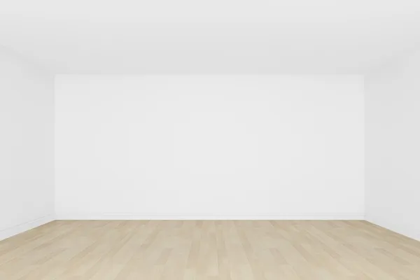 Mur blanc avec plancher en bois, chambre vide, intérieur 3d — Photo