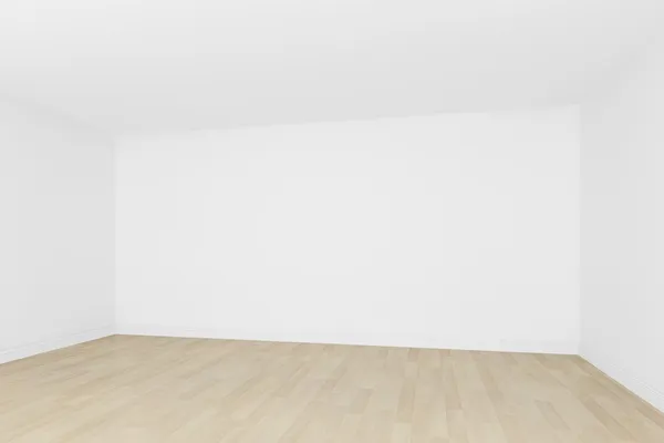Weiße Wand mit Holzboden, leeres Zimmer, 3D-Innenausstattung — Stockfoto