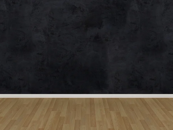 Zwarte betonnen muur en houten vloer, 3d — Stockfoto