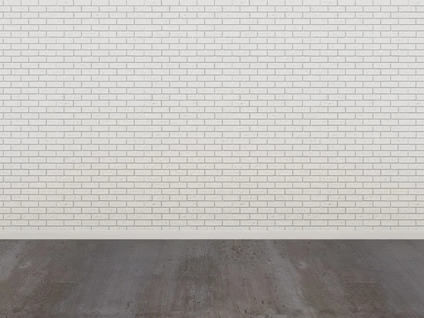 Bakstenen muur en houten vloer, 3d — Stockfoto