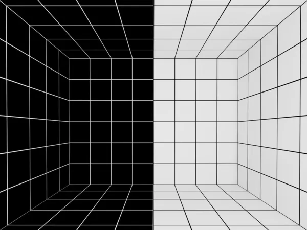 Black and white space with perspective grid , 3d — Stock Photo, Image