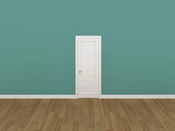 Двері на зеленій стіні, 3d — стокове фото