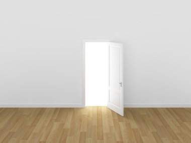 Kapıyı açık beyaz duvar, 3d