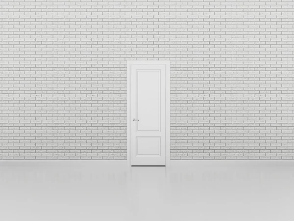 Tür an weißer Ziegelwand, 3d — Stockfoto