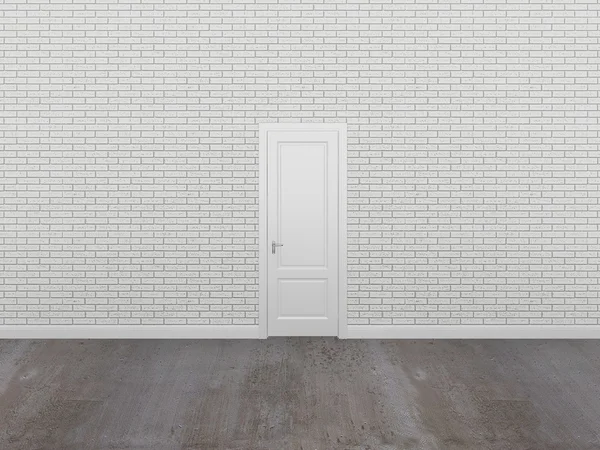 Deur op witte bakstenen muur, 3d — Stockfoto