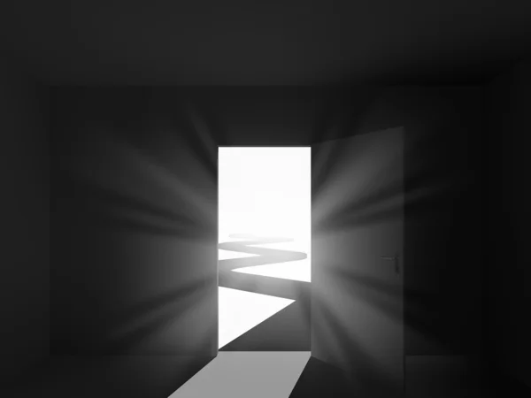 Jasné světlo otevřenými dveřmi v prázdné místnosti — Stock fotografie