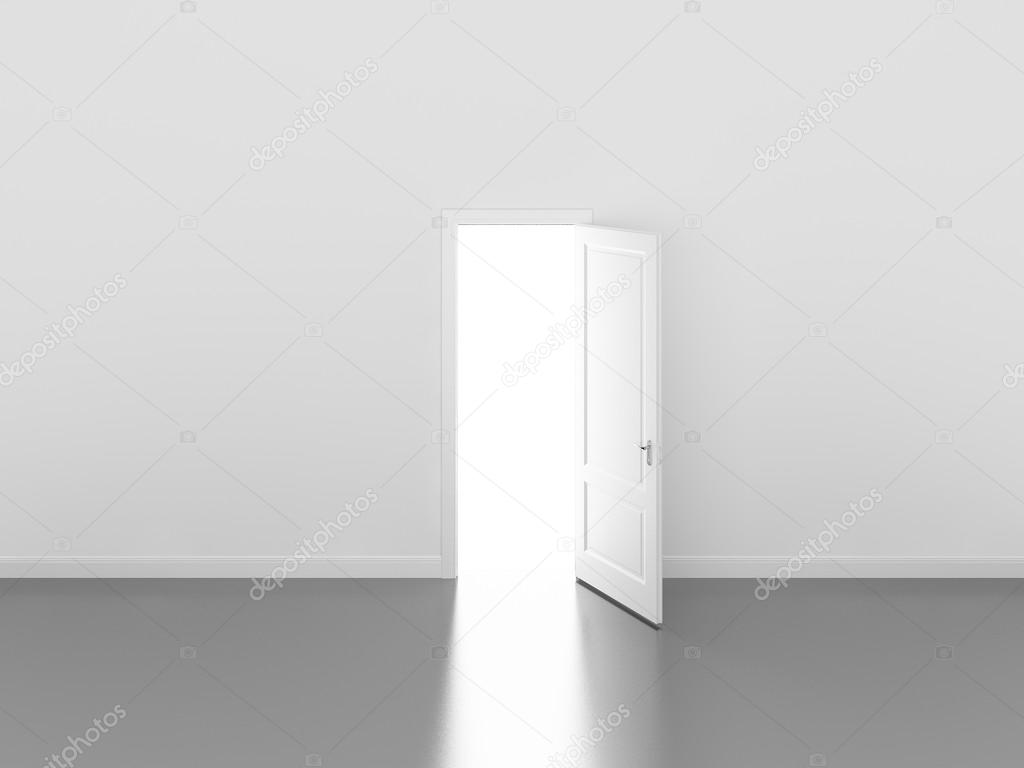 Door open on white wall ,3d