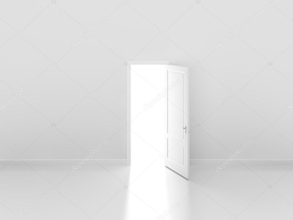 Door open on white wall ,3d