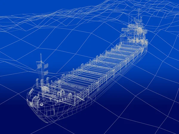 3D wireframe of ocean liner in ocean — Stock Photo, Image