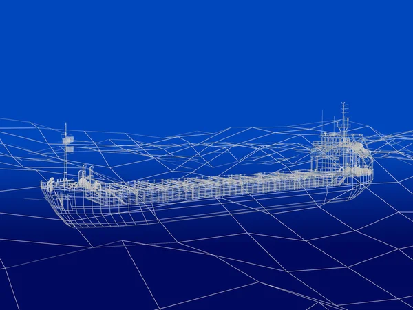 Wireframe 3D de transatlântico no oceano — Fotografia de Stock