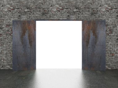 Kapıyı açık tuğla duvar, 3d