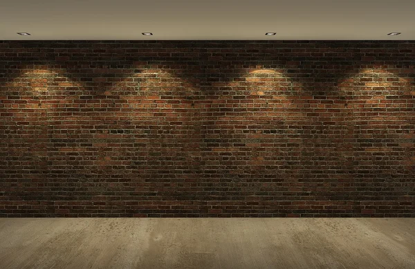 밤, 3d에 콘크리트 바닥과 오래 된 벽돌 벽 — 스톡 사진