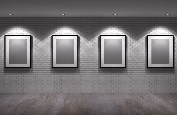 Картинна рамка на старій цегляній стіні з бетонною підлогою вночі, 3d — стокове фото